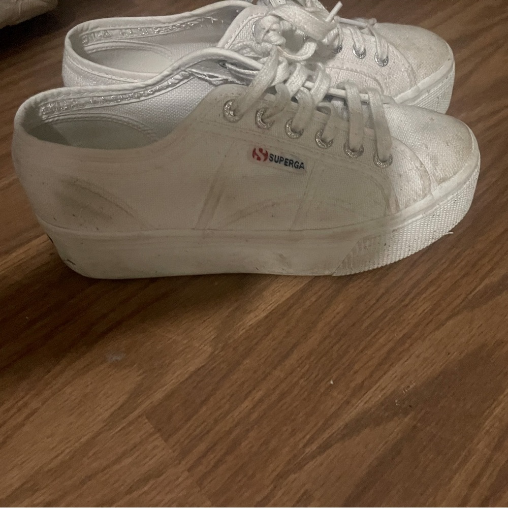 Superga white platforms
